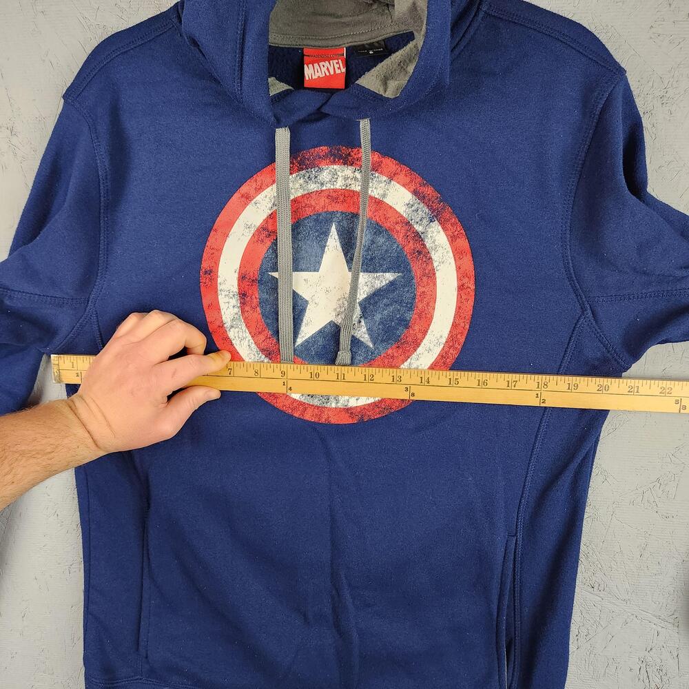 Marvel Captain America Hoodie Mens Small Blue Shield Graphic Mask Cut Out Winter - Picture 9 of 13